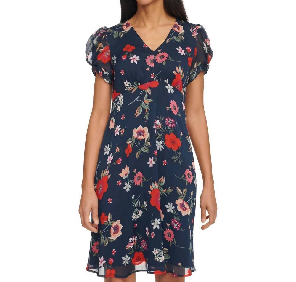NEW CALVIN KLEIN puff sleeve chiffon mini dress